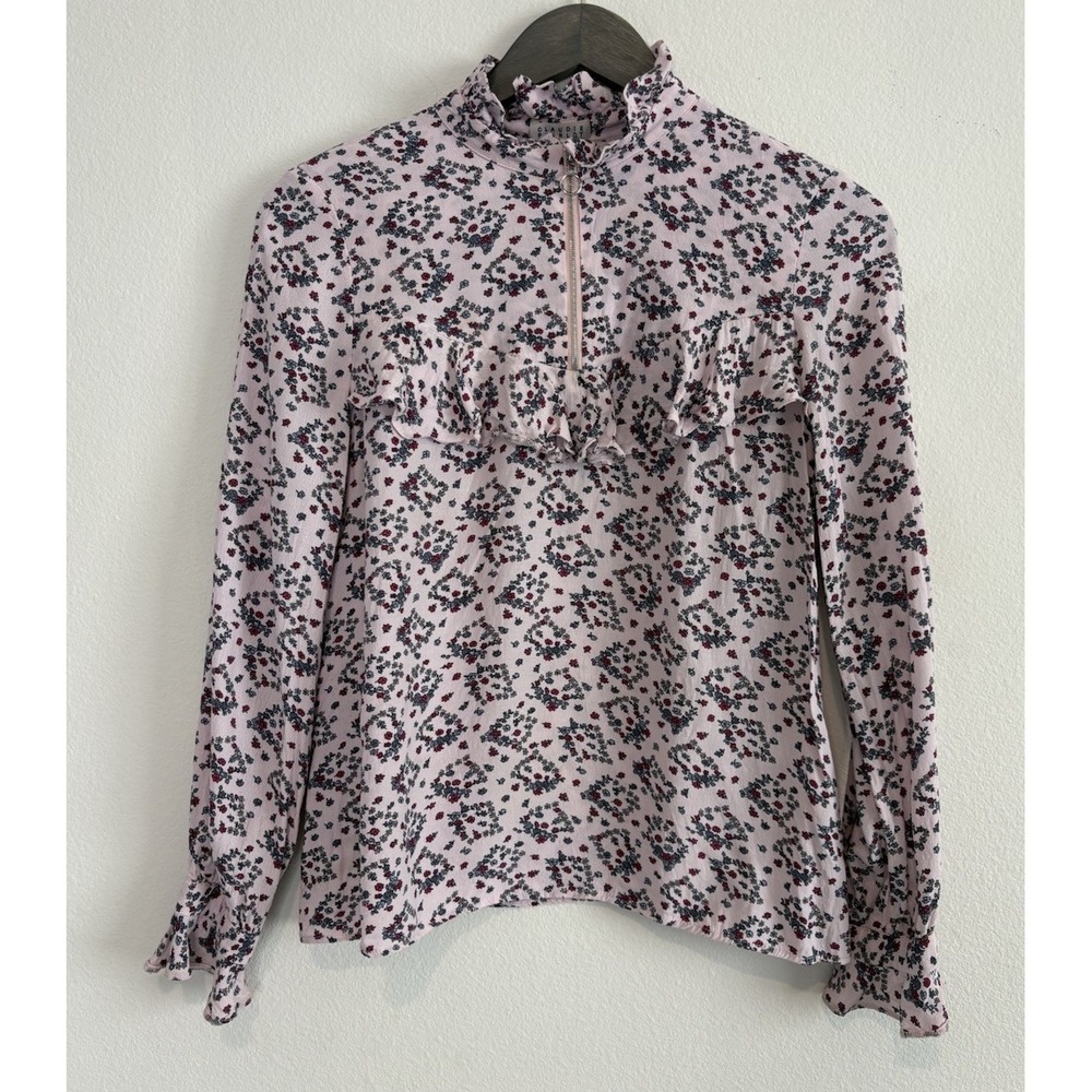 Claudie Pierlot Paris Brenda Floral Top Zip Ruffle Detail Long Sleeve Size 36/ S
